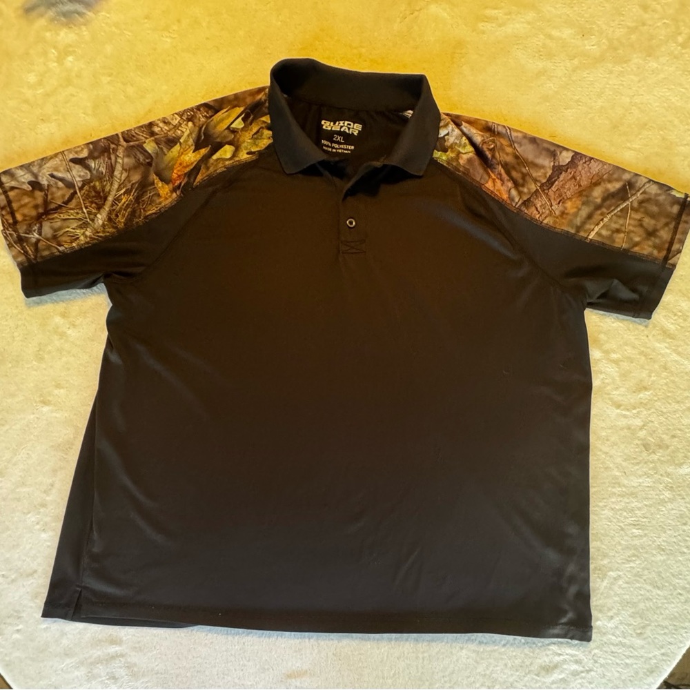 Black Mossy Oak Camo Men's Polo Golf dri fit Shirt 2XL